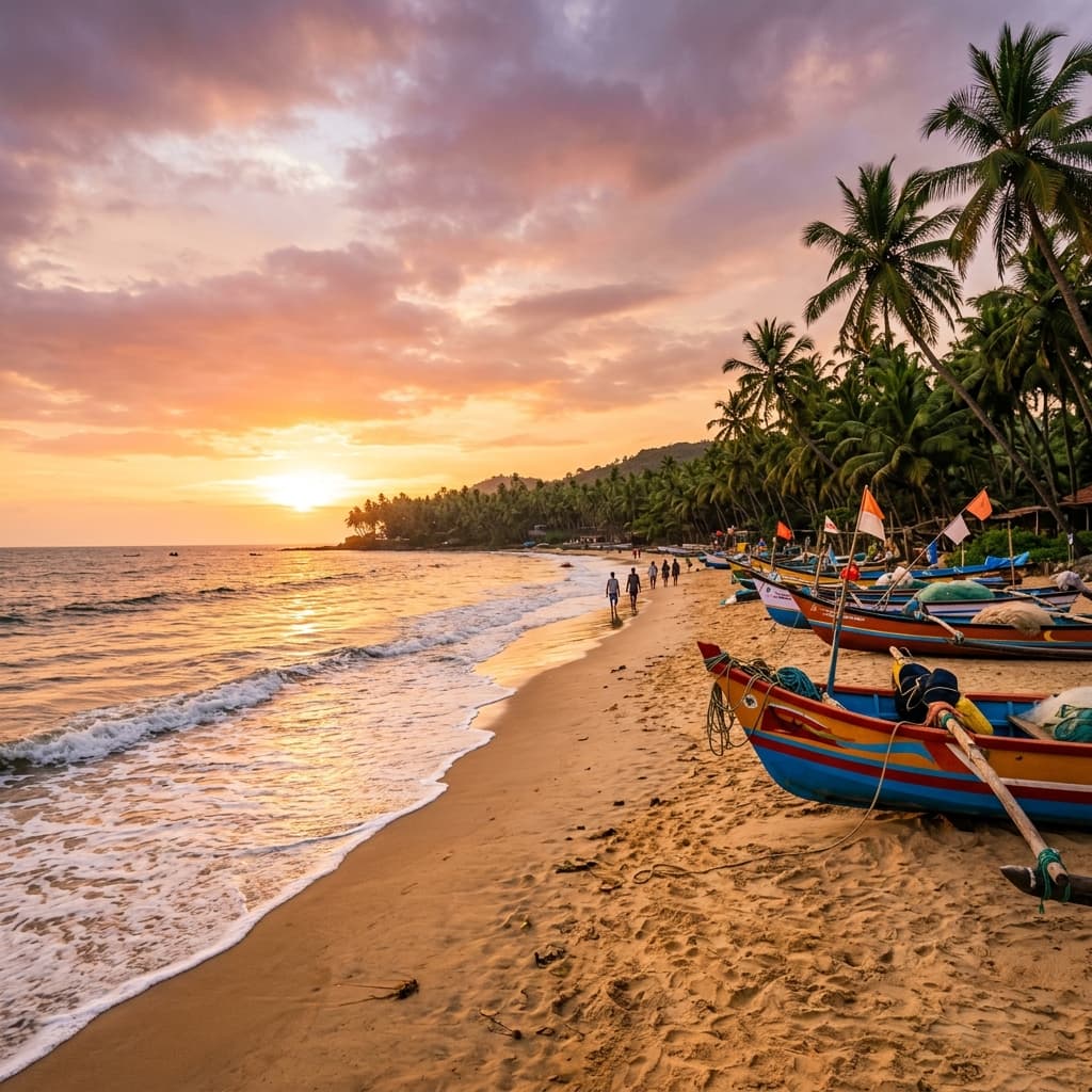 Palm-fringed beach in Goa for a group trip