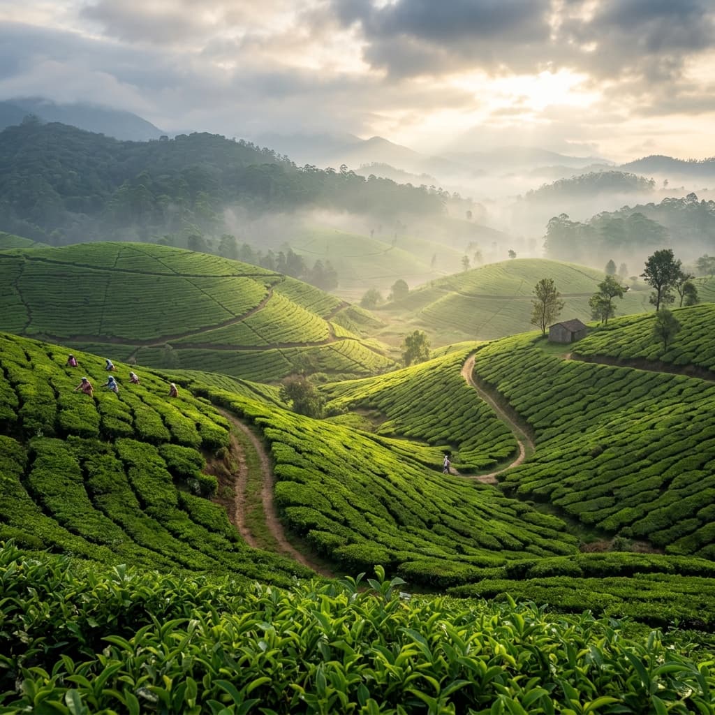 Green mountain slopes on an India journey